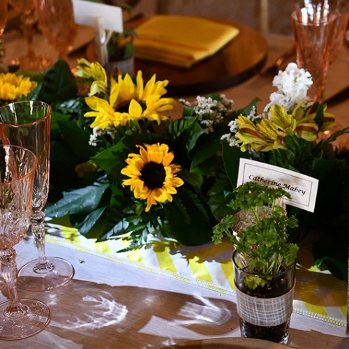 floral garland with sunflowers for table
